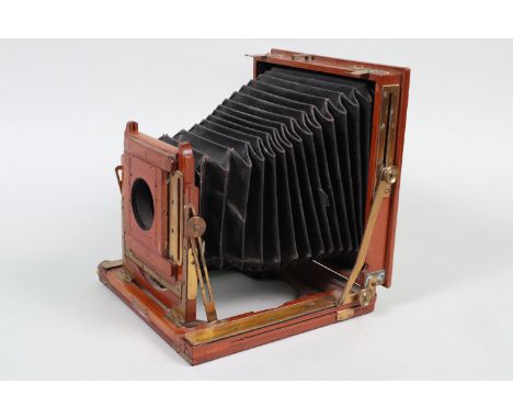 A Butcher 'The National' Half-Plate Mahogany Field Camera Body, chamfered bellows, body G, double extension, manufacturer's p
