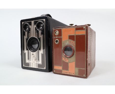 A Kodak Six-16 Brownie Art Deco Box Camera and No 2 Beau Brownie Box Camera, 1930, 2½ x 4¼in for 616 roll film, geometric Art