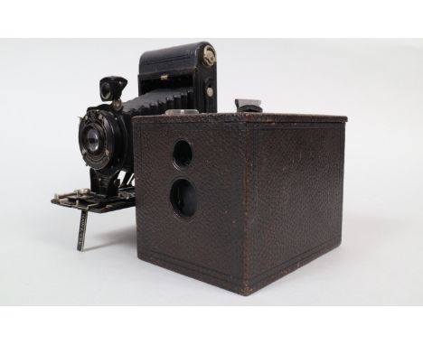 A Bulls-Eye and a Folding Hawk-Eye Special Kodak Cameras, comprising a No 2 Bulls-Eye Kodak Model D box camera, 3½ x 3½in for