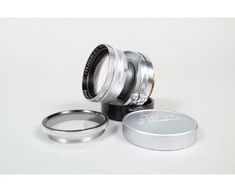 A Leitz Wetzlar 5cm f/2 Summitar Lens, serial no 937921, 1951, barrel G-VG, light wear to collapsible barrel, elements F, haz