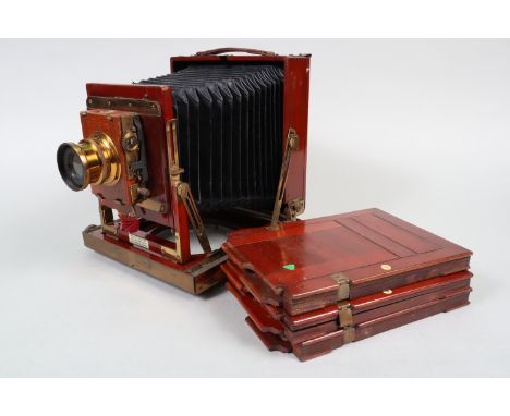 A Thornton Pickard 'Imperial' Triple Extension Half-Plate Field Camera, circa 1912, no rear screen, chamfered bellows, Thornt