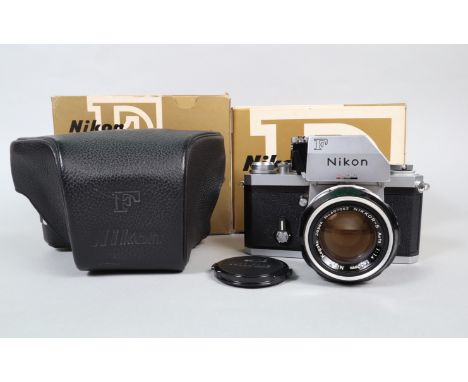 A Nikon Photomic FTN Camera, chrome, serial no 73854, shutter working, self timer working, meter untested, body VG, with Nikk