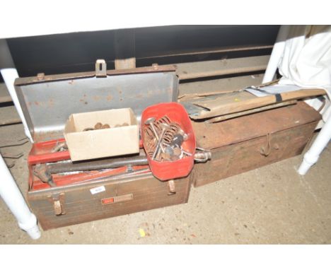 Two toolboxes and contents of various sockets and hand tools