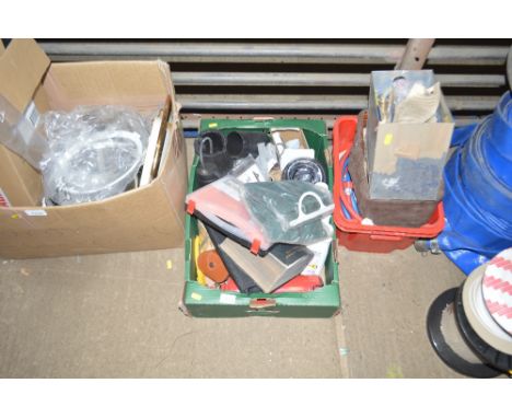 Two boxes containing various plumbers fittings and sundry tools etc