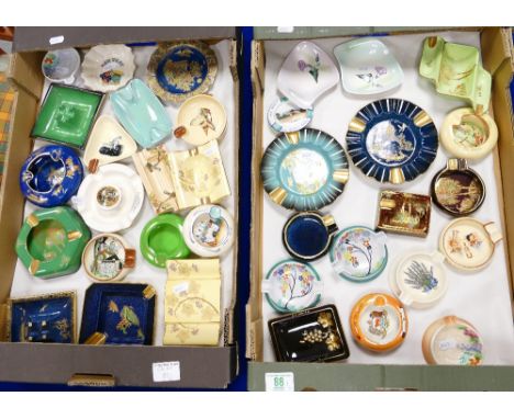 A large collection of Carltonware - Carlton Bleu Royale and hand decorated novelty ashtrays. (2 trays).