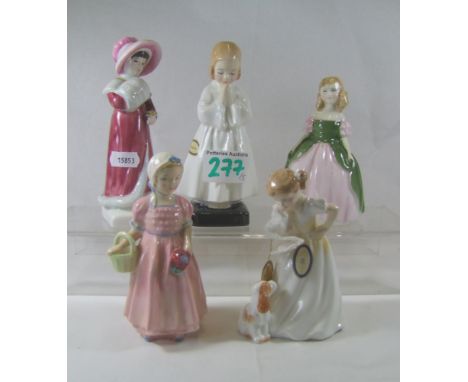 Royal Doulton small figures Sophie H/N2833, Tinklebell H/N1677, Bedtime H/N1978, Penny H/N2338, Sit H/N2133 (5)