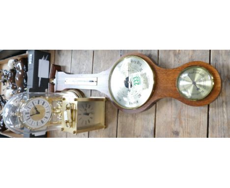 A wooden Barometer and two mantle clocks (3)