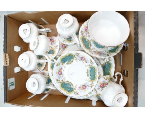 A collection of Royal Albert Berkeley design tea ware to include cups, saucers, side, plates, serving platter etc. (17 pieces