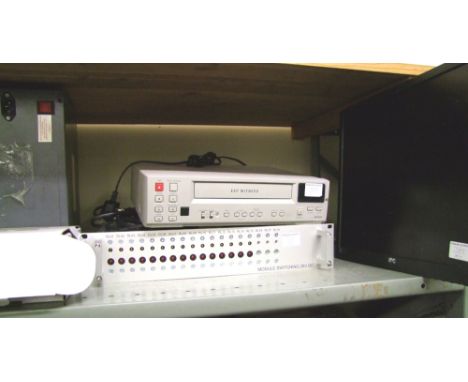 A mixed selection of electronic units to include a model switching board 28 v dc, Aoc branded monitor, a high res VGA video s