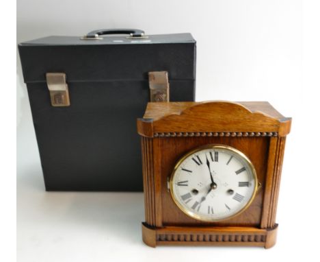 Oak cased Mantle Clock together with a collection of easy listening LP's. 