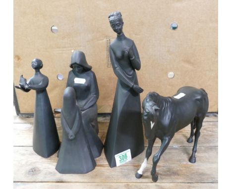 Royal Doulton character figures Peace HN2433, Mother and Daughter HN2843, Sympathy HN2838 and Beswick Black Beauty (4)