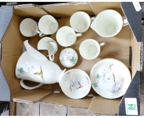 Royal Doulton The Coppice coffee set to include 6 cups & saucers (2 cups a/f), sugaer bowl (a/f), cooffee pot and milk jug