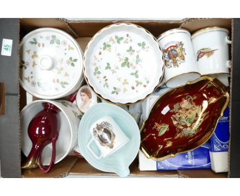 A mixed collection of items to include - Wedgwood Wild Strawberry dinnerware, commemorative cups, saucers, Portmeirion design