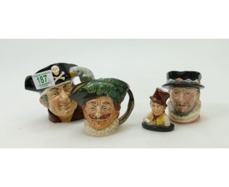 Royal Doulton character jug Long John Silver, Beefeater D6233, The Cavalier and one other (4)