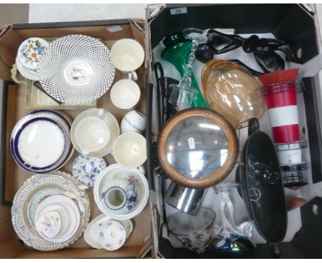 A mixed collection of ceramic items to include - decorative glass ornaments, Manises lattice work bowl, Meakins part tea set.