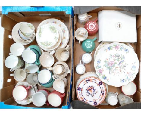 A mixed collection of ceramic items to include unmarked floral decorated part tea set, commemorative mugs, Aynsley large plat