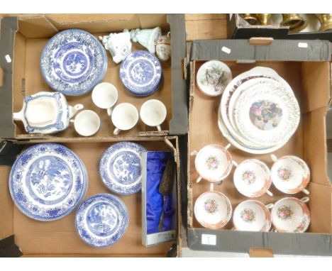 A large collection of ceramic items to include - Royal Albert Lady Carlyle patterned two handled cups, Tableware Limited blue
