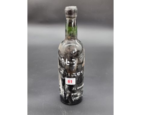 A bottle of Warre's 1963 Vintage Port, (no label).