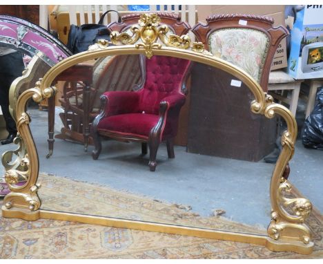 FLORAL DECORATED VICTORIAN OVER MANTEL MIRROR 