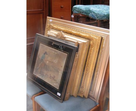 MODERN WALL MIRROR, TWO GILDED FRAMES, THREE FOLD DRESSING MIRROR PLUS HUNTING PRINT 