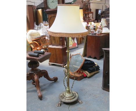 ART NOUVEAU STYLE BRASS STANDARD LAMP WITH SHADE 
