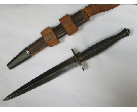 VINTAGE MILITARY DAGGER WITH LEATHER SCABBARD 