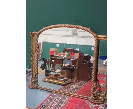 LARGE DECORATIVE GILDED OVER MANTEL MIRROR, APPROXIMATELY 135cm HIGH 