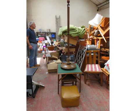 MAHOGANY STANDARD LAMP, FOLDING TABLE AND TWO STOOLS