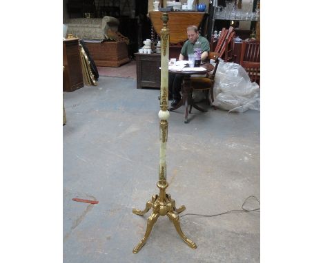 ORMOLU MOUNTED ONYX STANDARD LAMP ON QUADRAFOIL SUPPORTS 