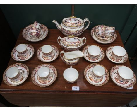 PARCEL OF EARLY SPODE HANDPAINTED, GILDED AND FLORAL DECORATED TEAWARE, APPROXIMATELY TWENTY-NINE PIECES 