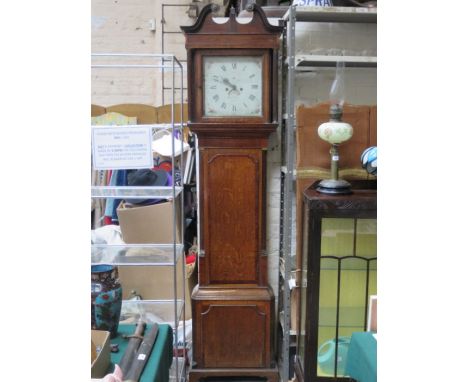 OAK AND MAHOGANY CASED LONGCASE CLOCK WITH HANDPAINTED DIAL BY BENJAMIN PEARCE, CHESTER 