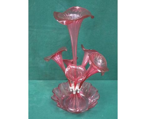 CRANBERRY GLASS EPERGNE, APPROXIMATELY 52cm HIGH 