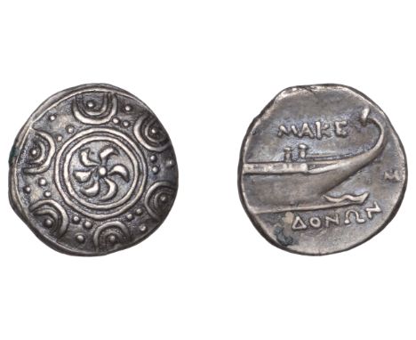 Greek Coinages, KINGDOM OF MACEDONIA, Philip V: Tetrobol, autonomous issue struck at Amphipolis  Obverse: Macedonian shield, 