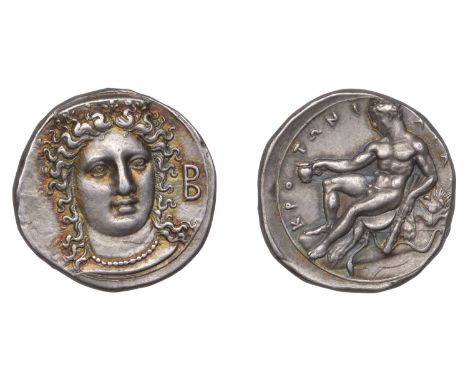 Greek Coinages, Kroton: Stater, struck c. 379-367  Obverse: head of Hera Lakinia canted slightly right, wearing  pearled neck