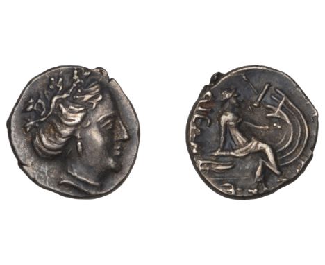 Greek Coinages, Histiaia: Tetrobol, struck c. 180-150  Obverse: head of nymph right, wreathed with vine and grapes, wearing p