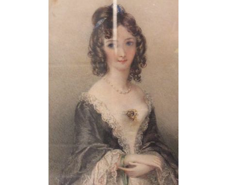 Edmond Thomas Parris (1793-1873) Portrait of a young lady in pearls and lace-trimmed dress signed lower left "E T Paris 1836"