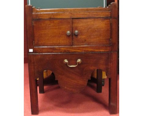 An early Georgian mahogany tray top commode with fitted panel doors, 62cm  