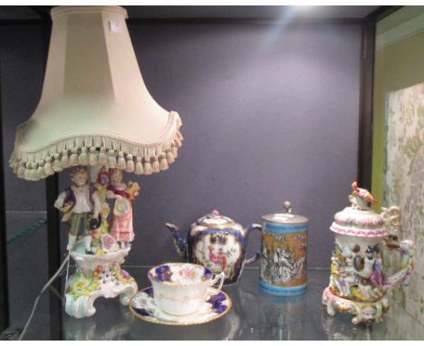 A Samson 'First Period Worcester' teapot, a Vienna tankard and other porcelain (6)  