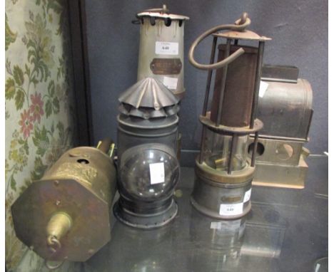 Bygones, to include two miners lamps, a bulls eye hand lantern, clockwork spit jack (5)  