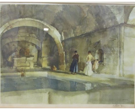 Sir William Russell Flint, bathers in a pool, colour print, signed  