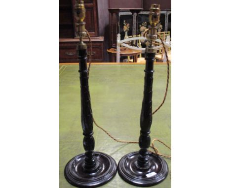 A pair of George III style mahogany candlestick lamps  