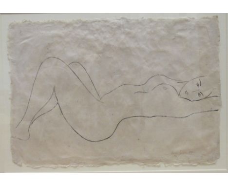 Renos Loizou (1948-2013) Reclining nude, outline study on hand made paper, dated 1997; together with a signed numbered print 