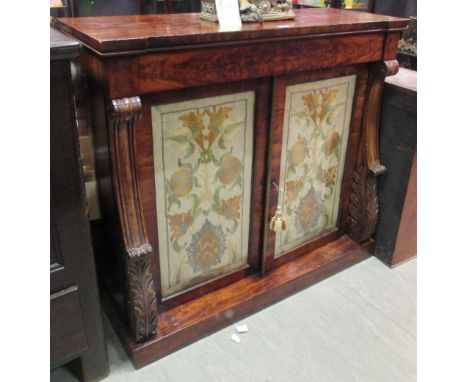 An early 19th century mahogany chiffonier with glazed tapestry panel doors, 92 x 101cm  