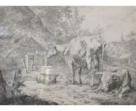 English School (18th-19th Century), Study of a goat with kids and a sheep, pencil on buff paper, 23 x 37cm; and Cattle, publi