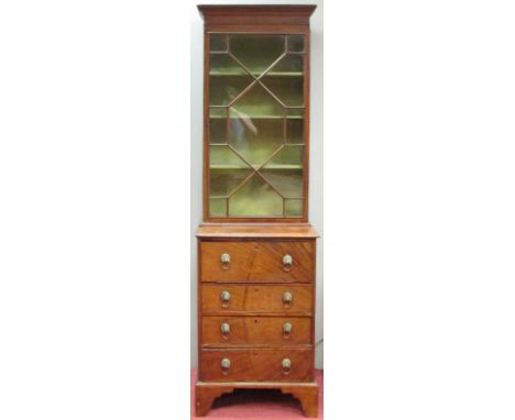 A George III mahogany narrow bookcase with secretaire drawer, on bracket feet, 218 (h) x 64 (w) cm 219 x 65cm (85 x 25in)  