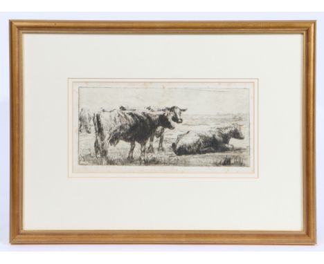 Cows black and white etching 11 x 25cm (4.5in x 10in) Provenance:John Stocks Gallery, 39-41 Earsham Street, Bungay, Suffolk N