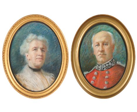 Portrait of Rt.Hon. Thomas Lough and his sister Mrs Martha Lough', two oval pastel drawings, 34 x 27cm (13.5 x 10.5in), 38 x 