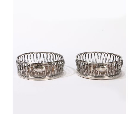 Sheffield 1790, maker Daniel Holy &amp; Co. with wire work galleries above turned wooden bases, each with oval cartouche engr
