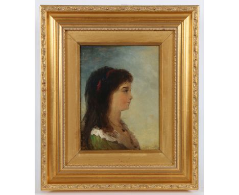 Portrait of a Young Girl (possibly the artist's daughter) signed (lower right), oil on panel 22 x 16cm (8.5 x 6.25in) Provena