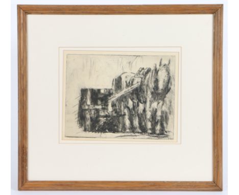 "Horse in the Shafts" etching with chalk overworking 18 x 24cm (7in x 9.5in) Provenance: D'Arcy Gallery, 42A Tacket Street, I